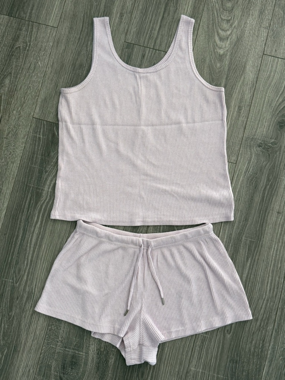 Primark Ribbed Tank & Drawstring Shorts Set - Light Lavender